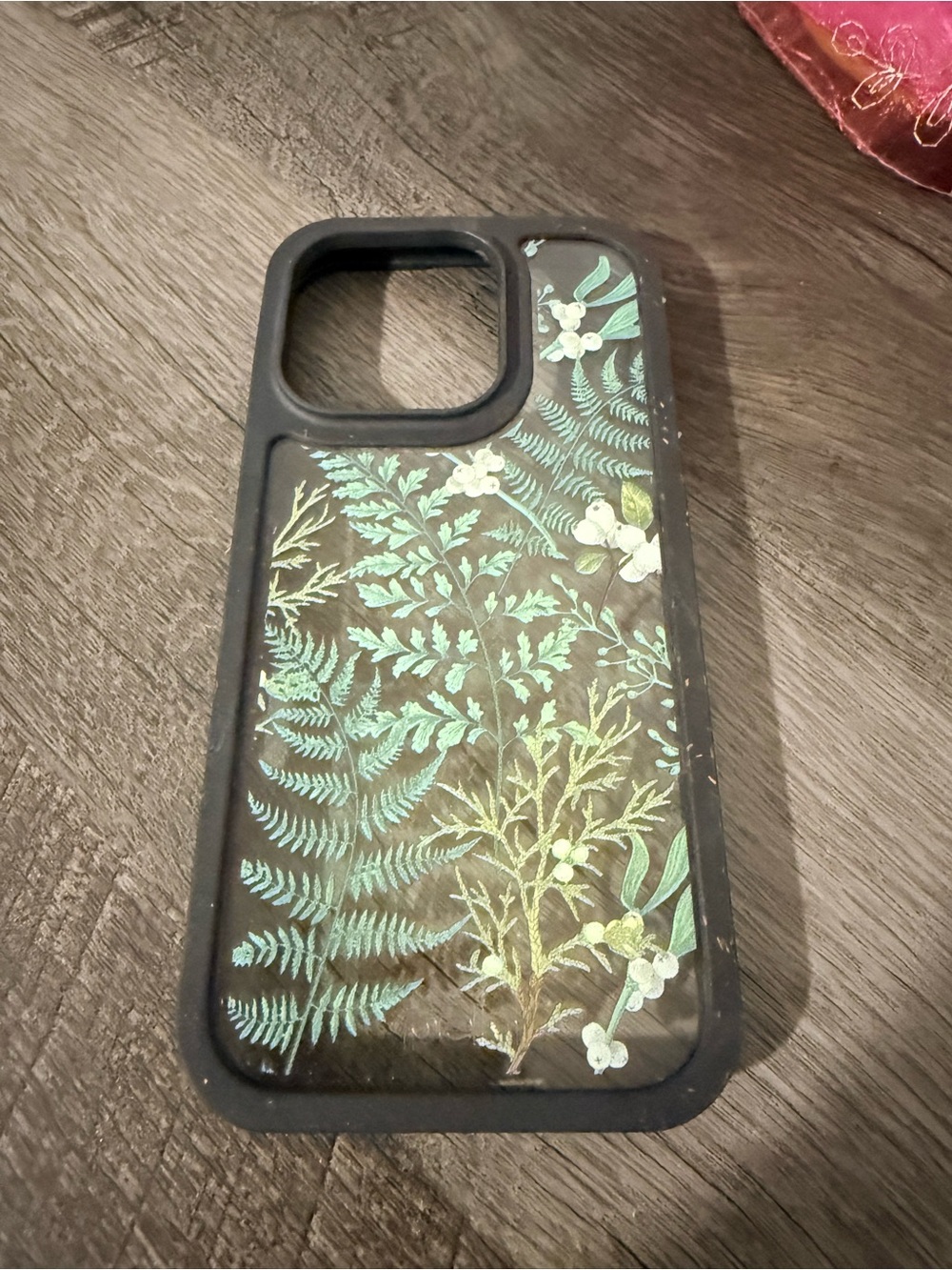 Clear Floral Fern Phone Case with Black Bumper